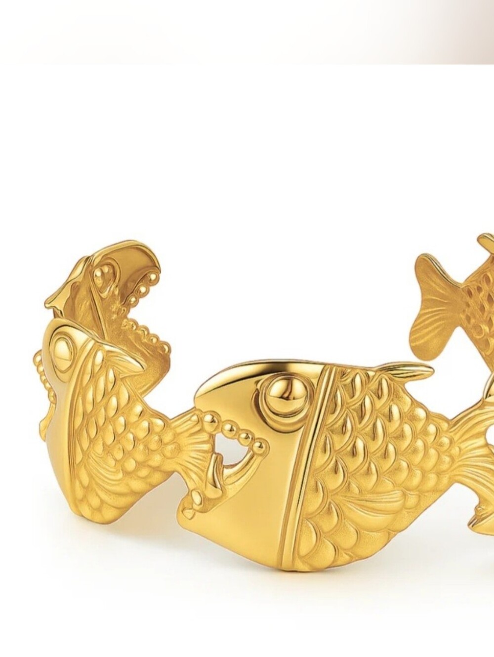 Designet Polished Gold Fish Link Adjustable Bangle Bracelet for Women